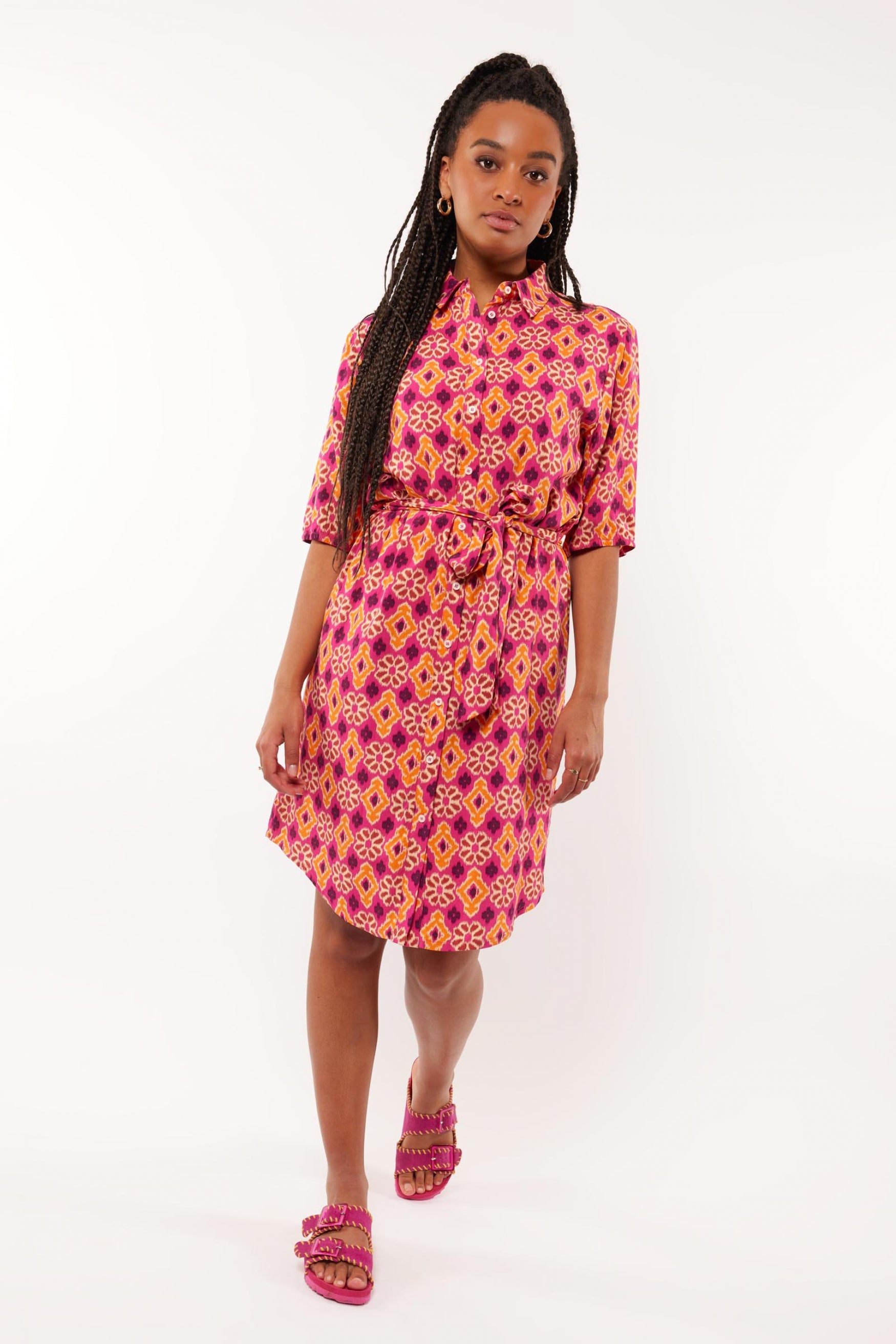 Lizea jurk | Bright Pink/Pumpkin