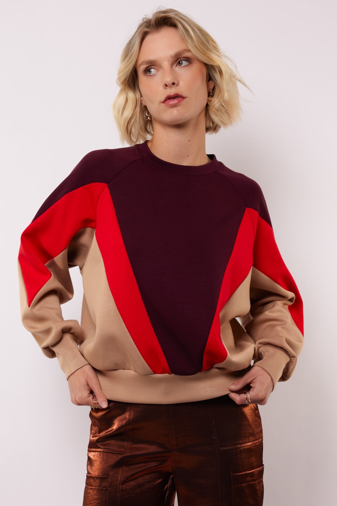 Raya sweater | Wine Red/Warm taupe