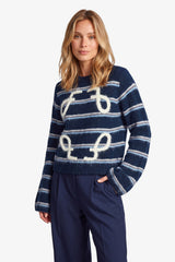 Mitzy gebreide top | Navy Blue/Vanilla