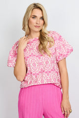 Abbi top | Offwhite/Bright Pink